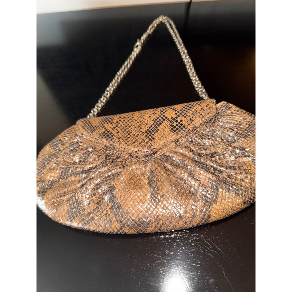 Lauren Merkin Snakeskin Print Clutch Evening Bag Chain Strap